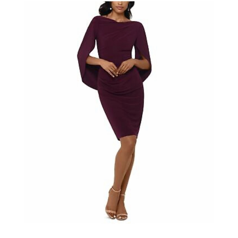 Betsy & Adam Womens Draped Shawl Cocktail Dress, Burgundy, 8 BRAND NEW WITH TAGS